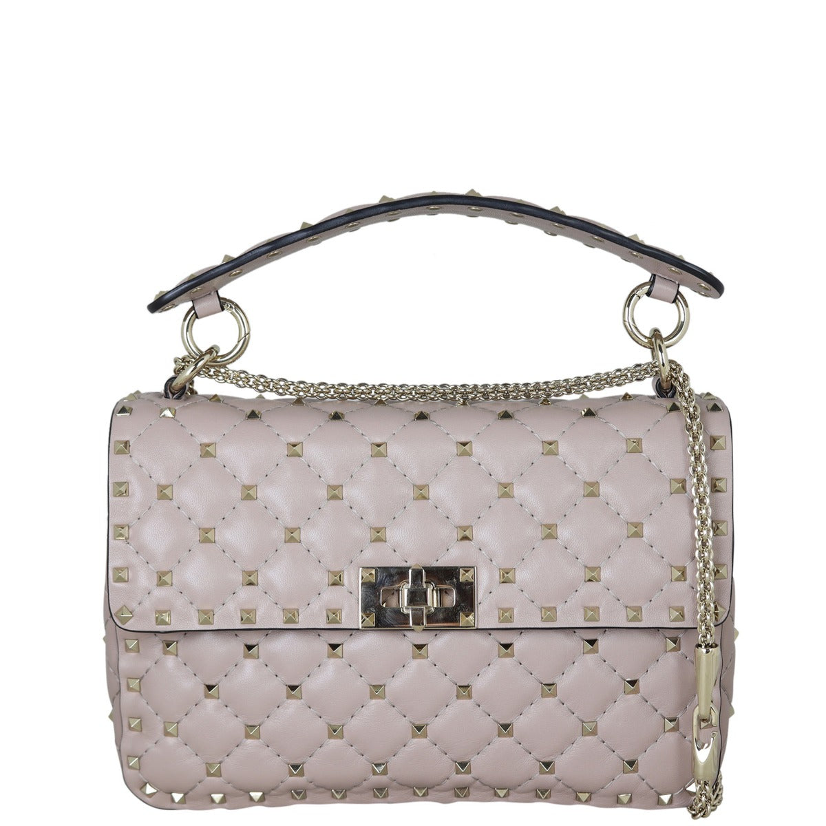 Valentino Rockstud Spike Medium Shoulder Bag Front With Chain