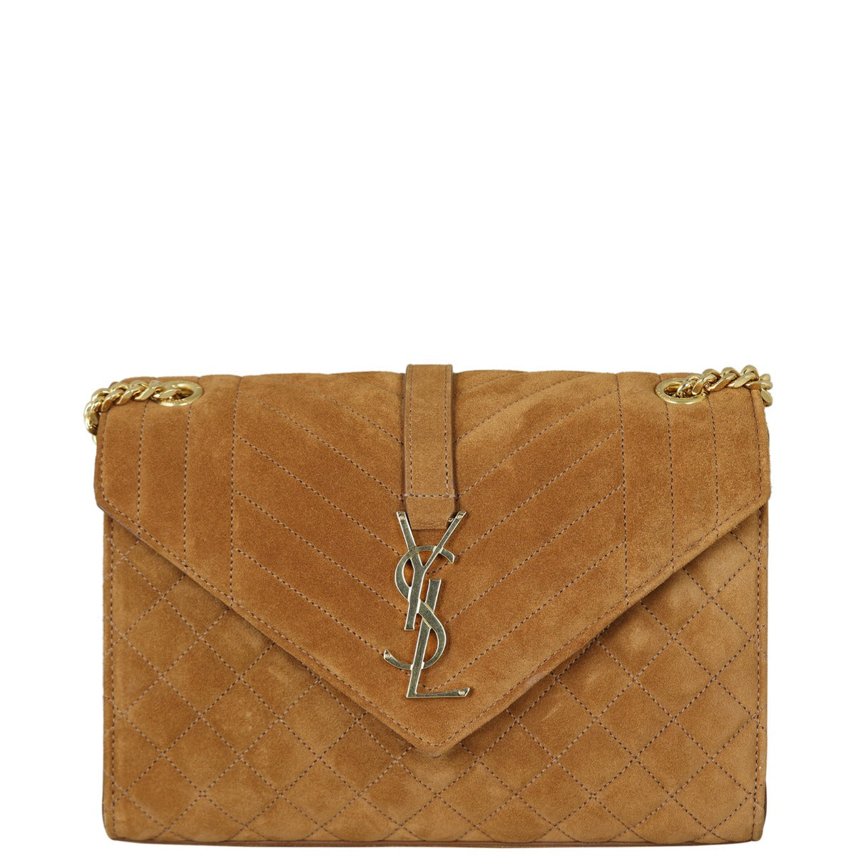 Saint Laurent Monogram Mix Matelasse Envelope Chain Bag  Suede Medium Front