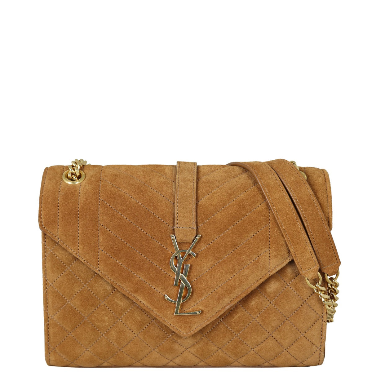 Saint Laurent Monogram Mix Matelasse Envelope Chain Bag  Suede Medium Front With Strap