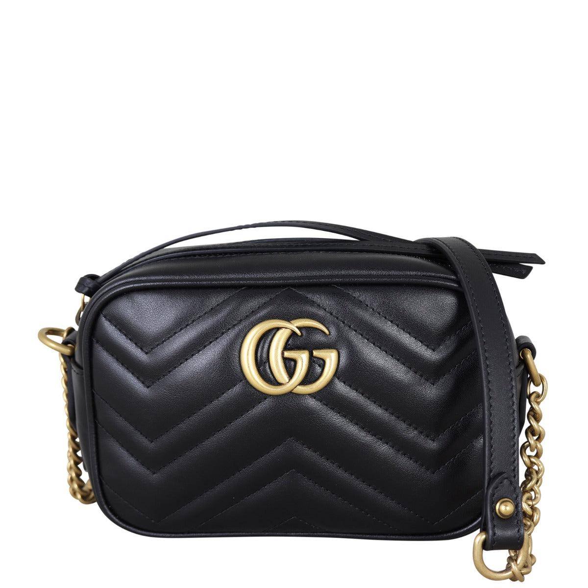 Gucci GG Marmont Mini Camera Bag Front With Strap