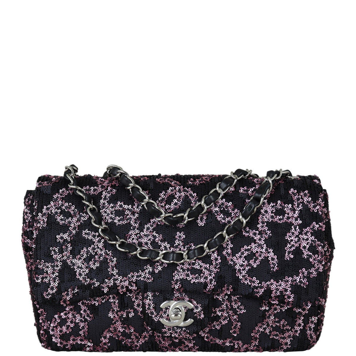 Chanel CC Sequins Medium Flap Bag Front With Chain