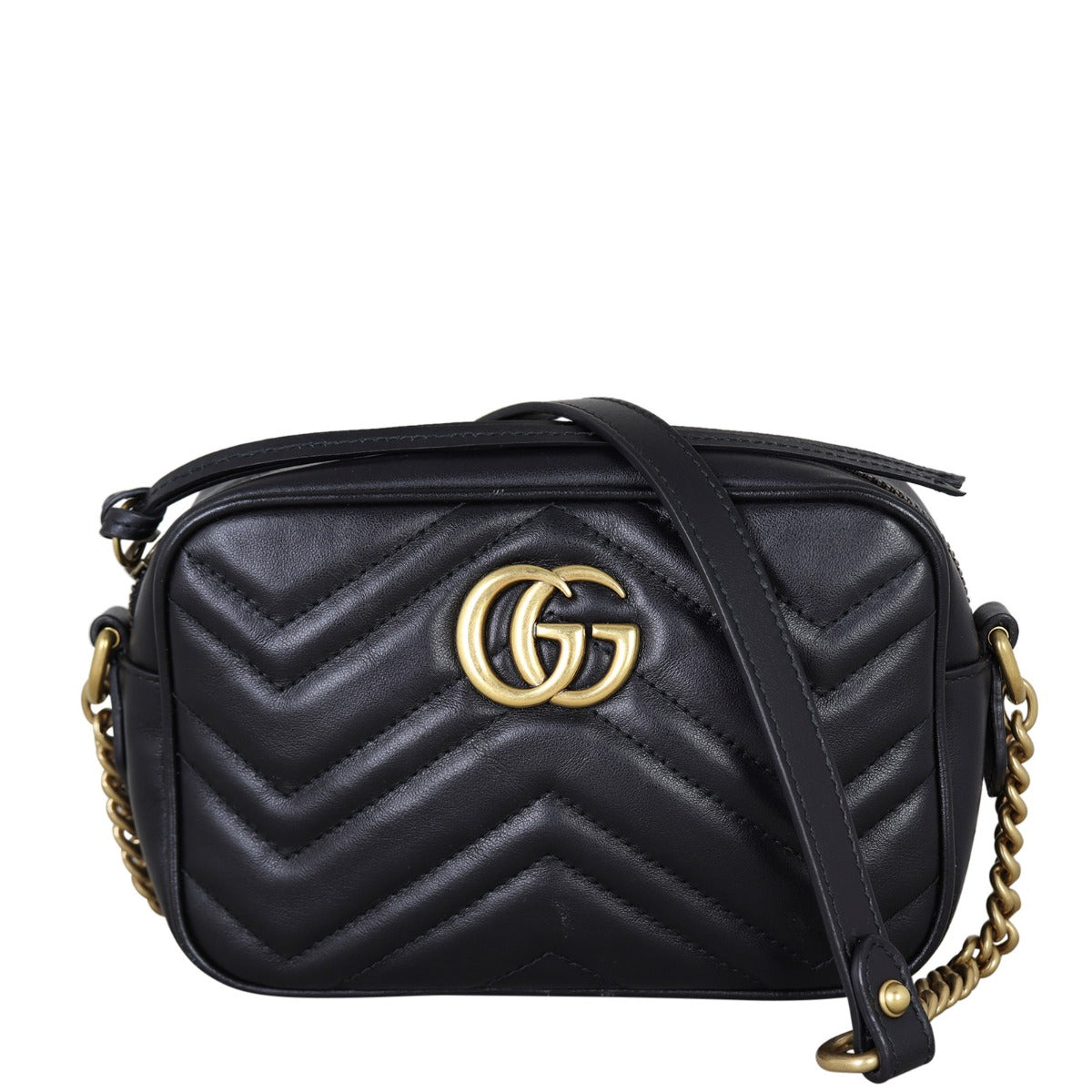 Gucci GG Marmont Mini Camera Bag Front With Strap