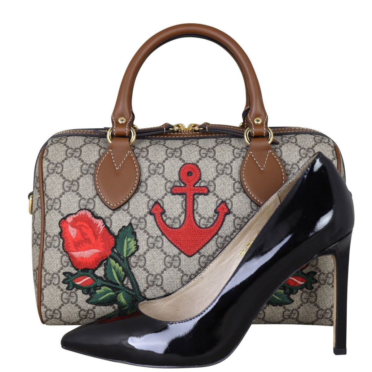 Gucci GG Supreme Boston Bag Embroidered Shoe