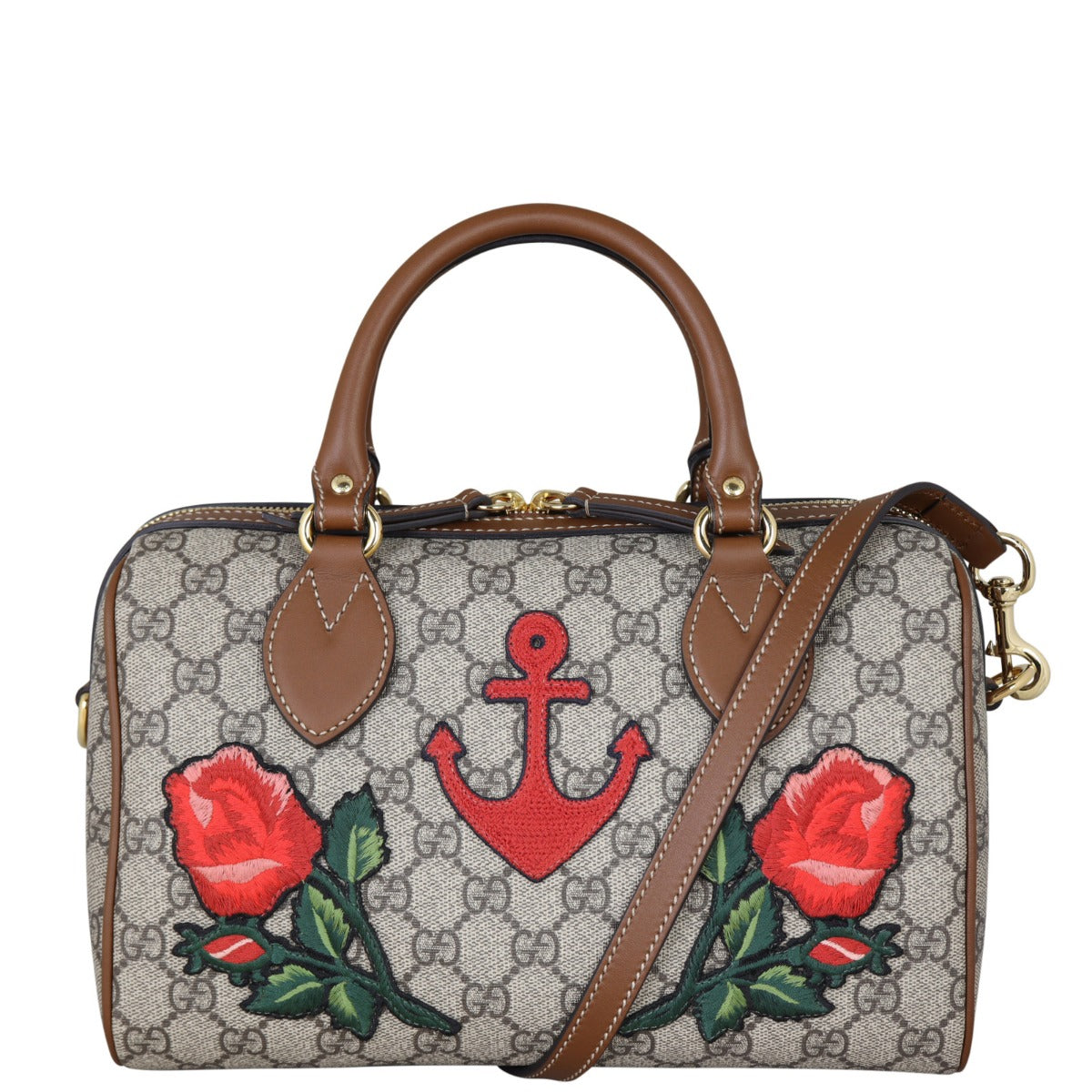 Gucci GG Supreme Boston Bag Embroidered Front With Strap