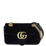 Gucci Marmont Velvet Mini Shoulder Bag Front With Chain