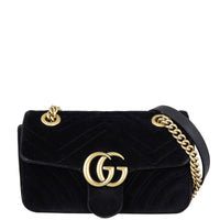 Gucci Marmont Velvet Mini Shoulder Bag Front With Chain