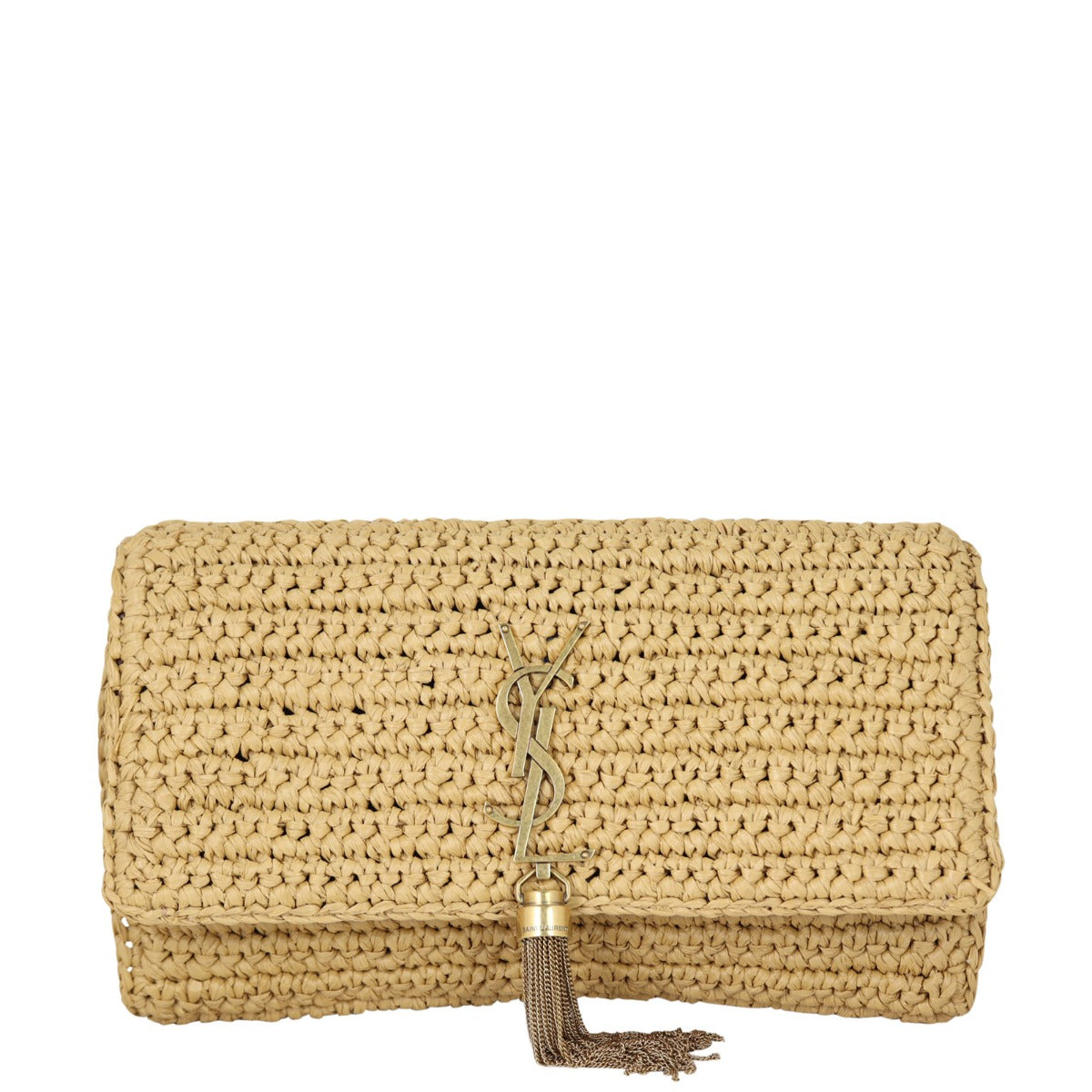 Saint Laurent Kate 99 Tassel Chain Bag Raffia Front