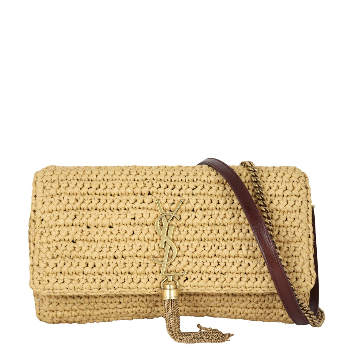 Saint Laurent Kate 99 Tassel Chain Bag Raffia Front with Strap