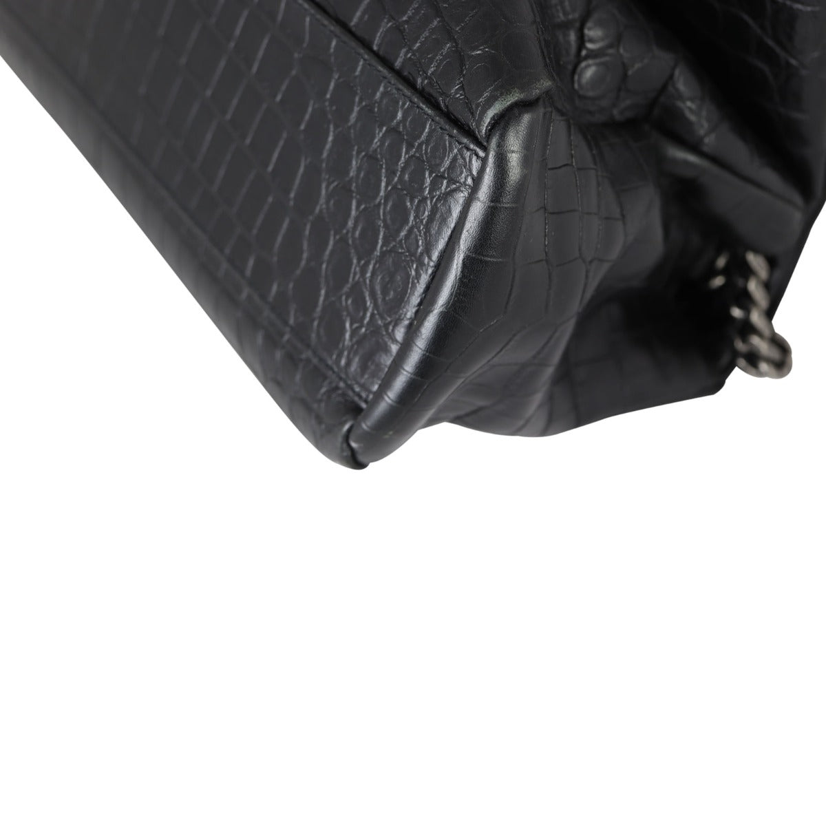 Saint Laurent West Hollywood Medium Croc-Embossed Corner Closeup