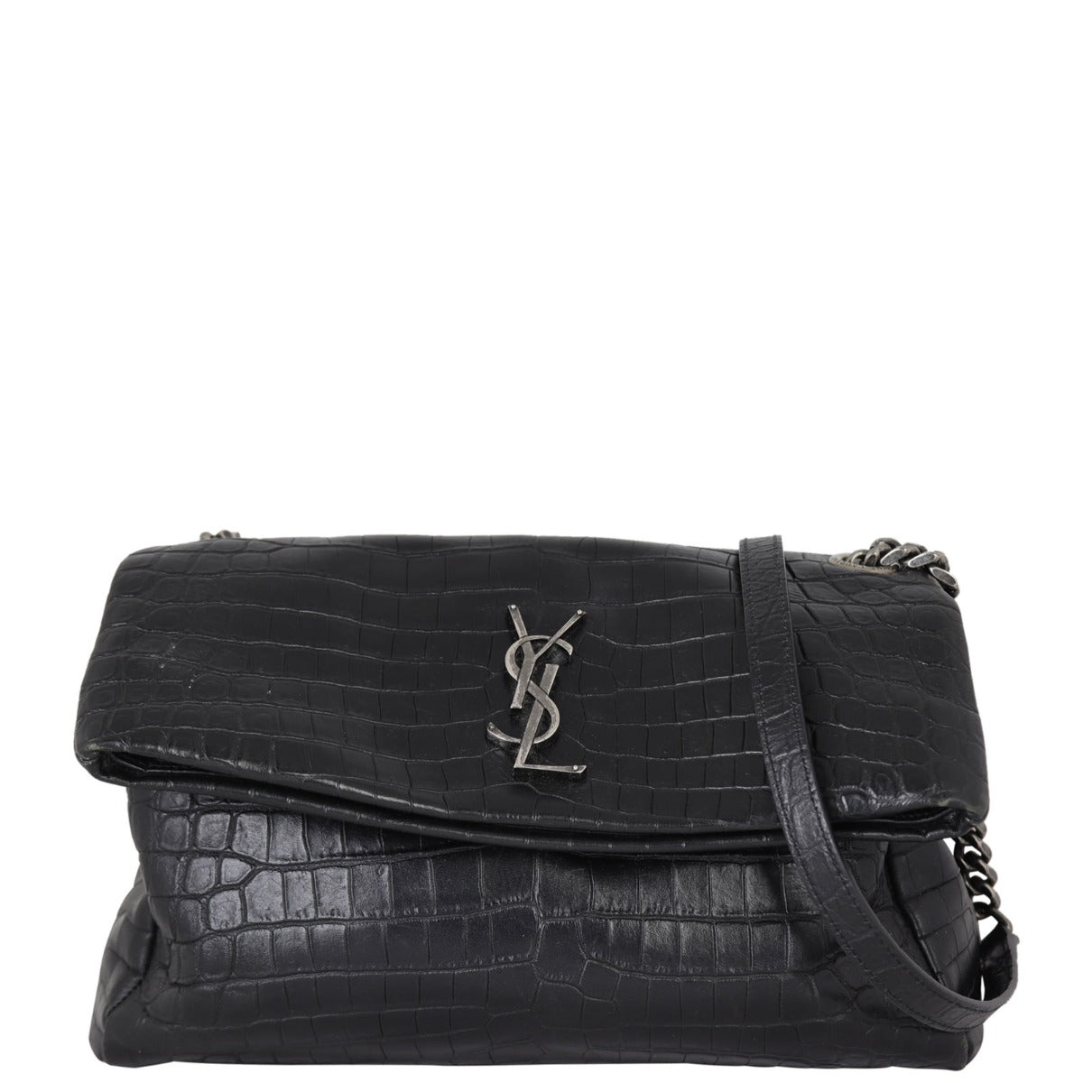 Saint Laurent West Hollywood Medium Croc-Embossed Front with Strap