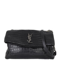 Saint Laurent West Hollywood Medium Croc-Embossed Front with Strap