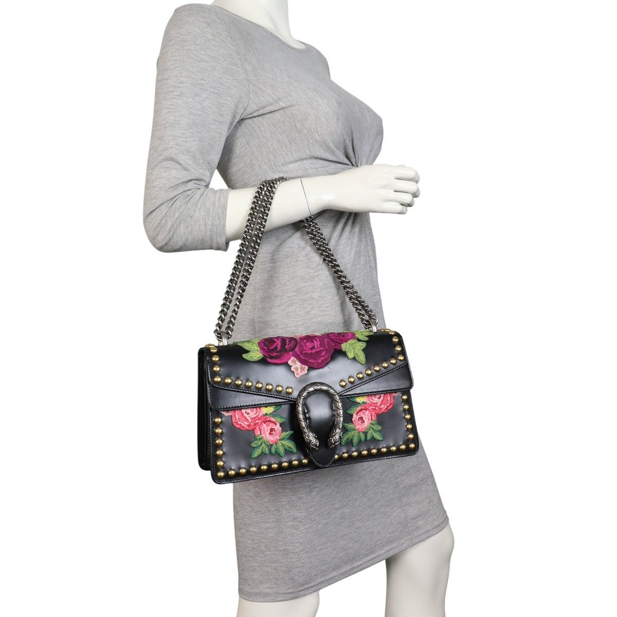 Gucci Floral Embroidered Studded Dionysus Small Shoulder Bag