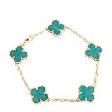 Van Cleef & Arpels Vintage Alhambra 5 Motif Malachite 18k Yellow Gold Bracelet