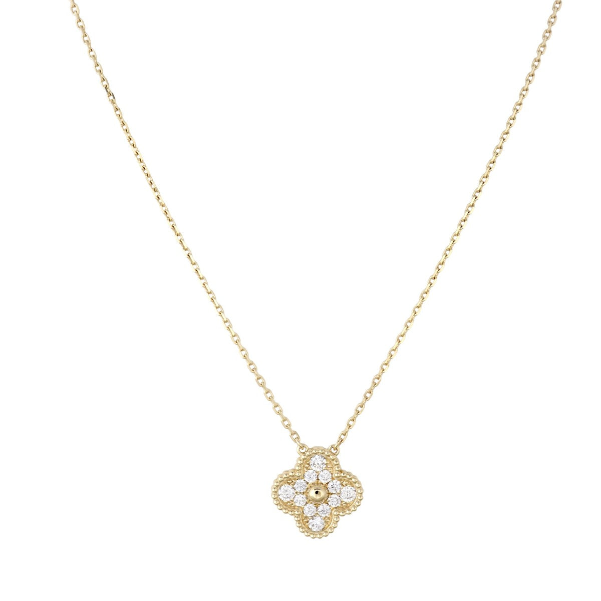 Van Cleef & Arpels Vintage Alhambra Diamond 18k Yellow Gold Pendant Necklace