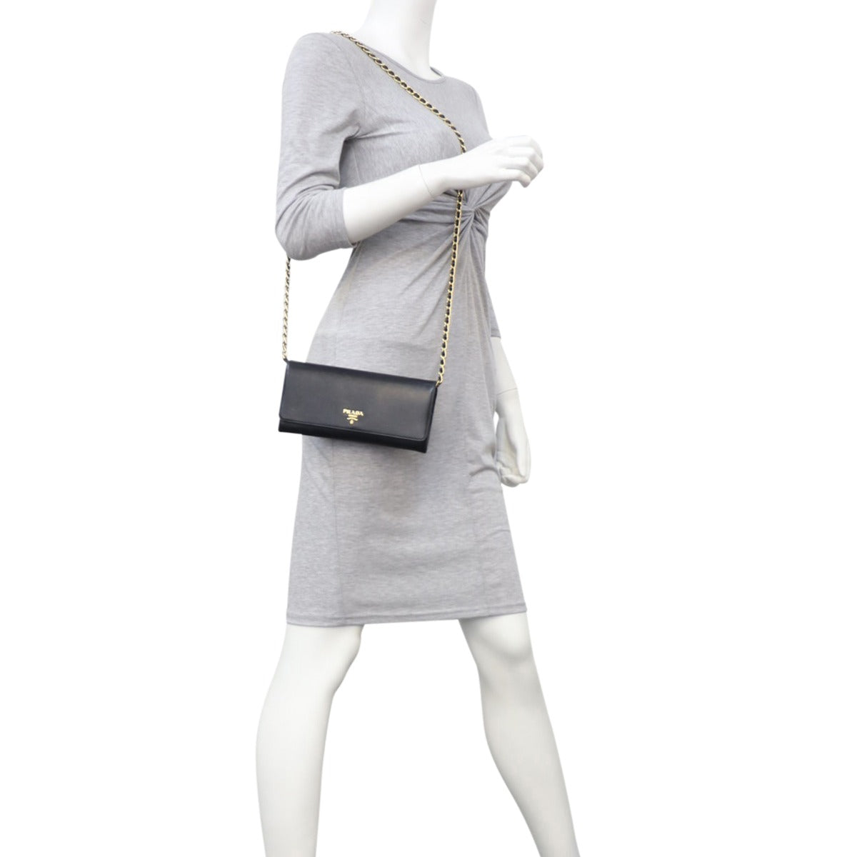 Prada Vitello Move Metal Wallet on Chain Mannequin
