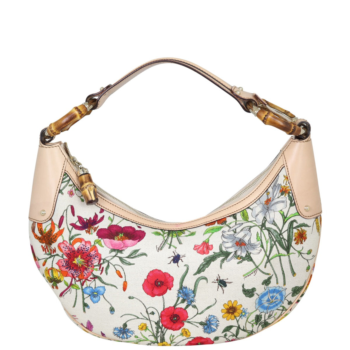 Gucci Flora Bamboo Ring Hobo Front
