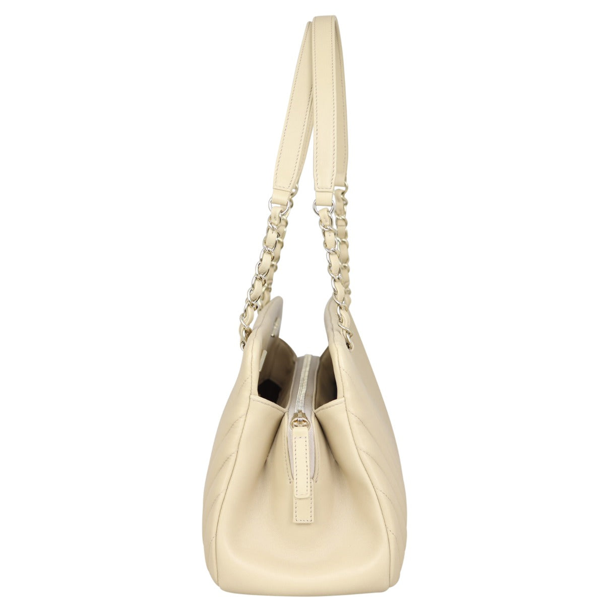 Chanel CC Chevron Shopping Tote Side
