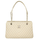 Chanel CC Chevron Shopping Tote Front

