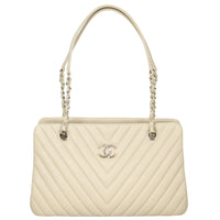 Chanel CC Chevron Shopping Tote Front
