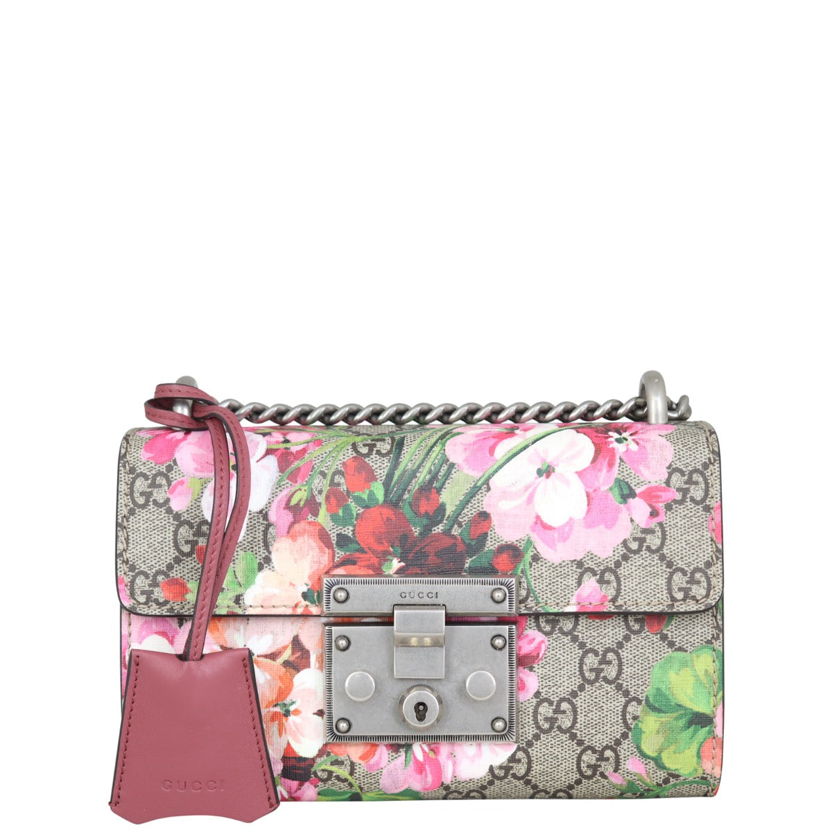 Gucci GG Supreme Blooms Padlock Small Shoulder Bag Front

