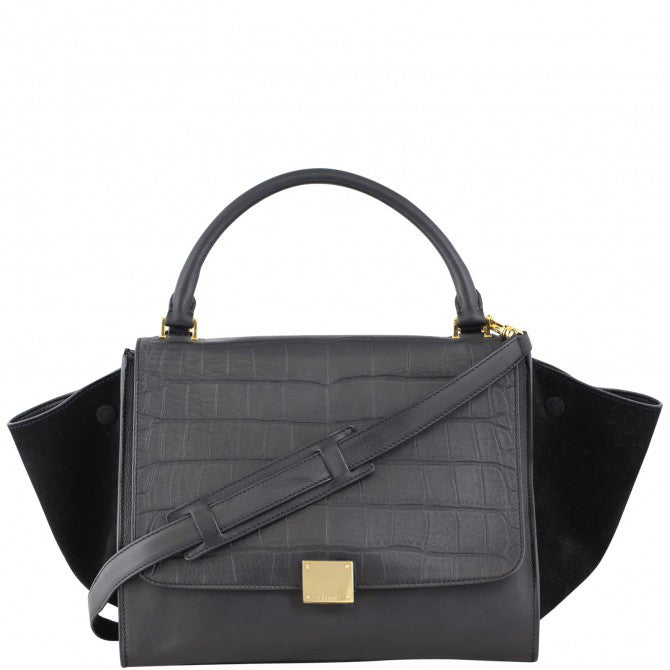 Celine Medium Trapeze Crocodile Embossed Front