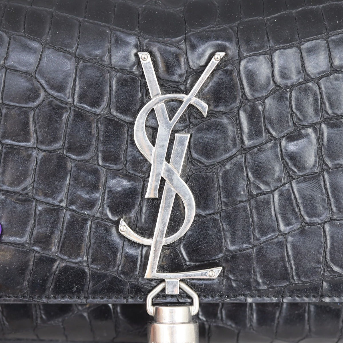 Saint Laurent Kate Tassel Chain Bag Small Croc-Embossed