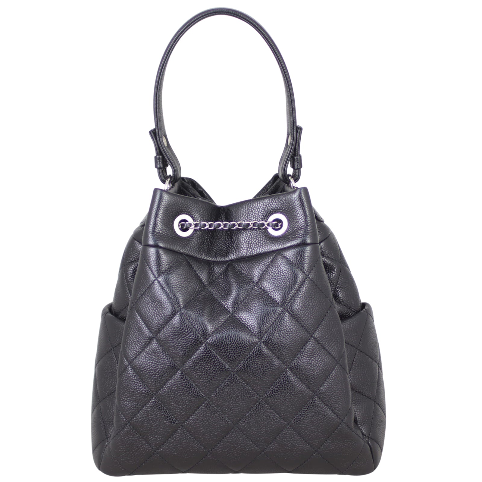 Chanel Quilted CC Drawstring Bucket Bag Back