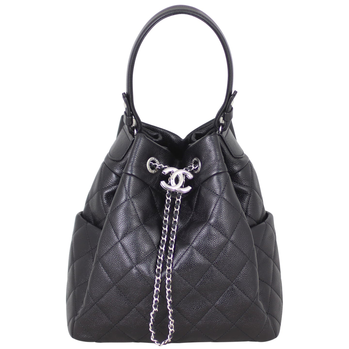 Chanel Quilted CC Drawstring Bucket Bag Front