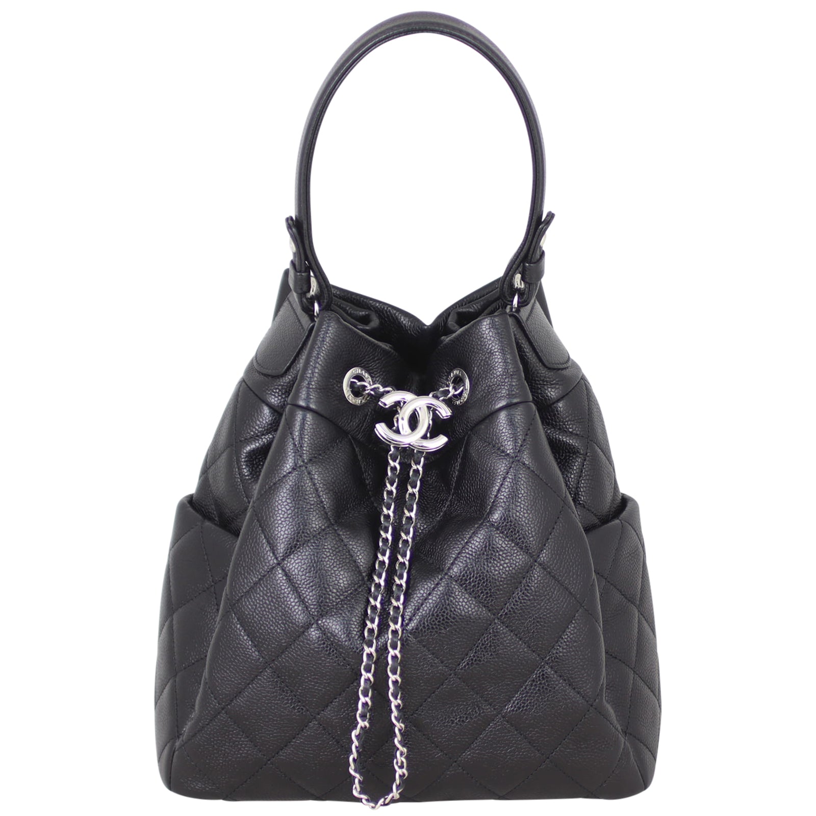 Chanel Quilted CC Drawstring Bucket Bag Front