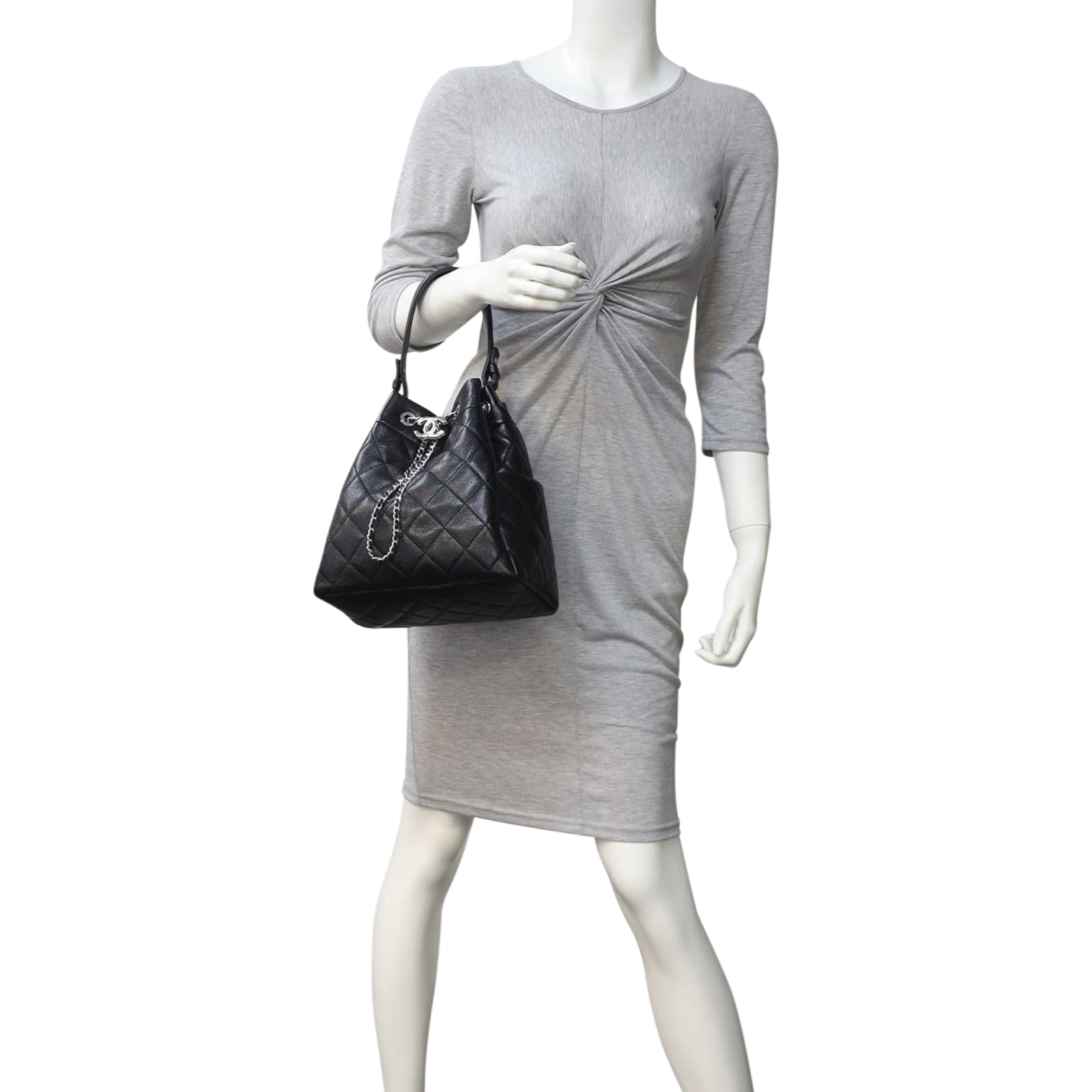 Chanel Quilted CC Drawstring Bucket Bag Mannequin