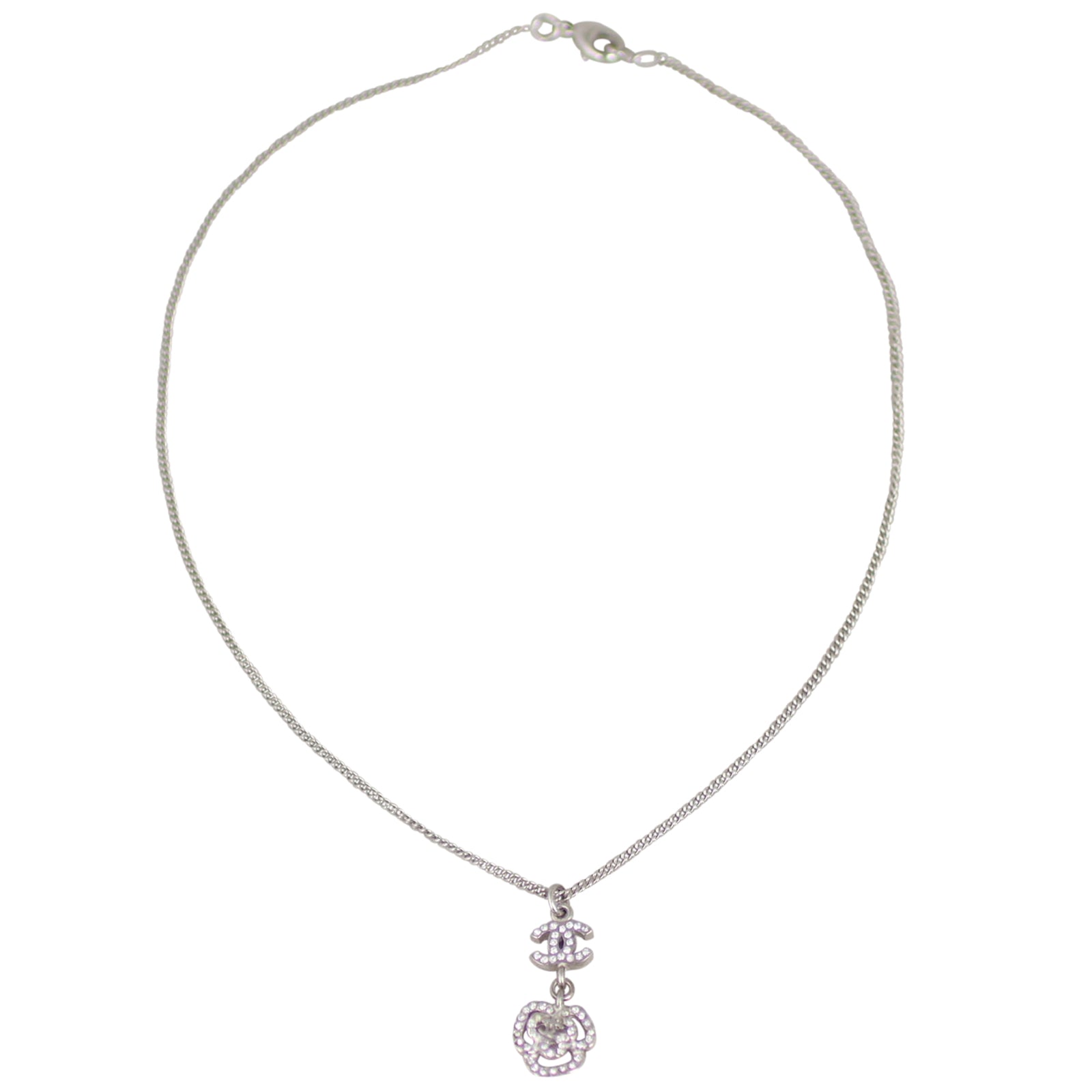 Chanel CC Crystal Camellia Pendant Necklace Front