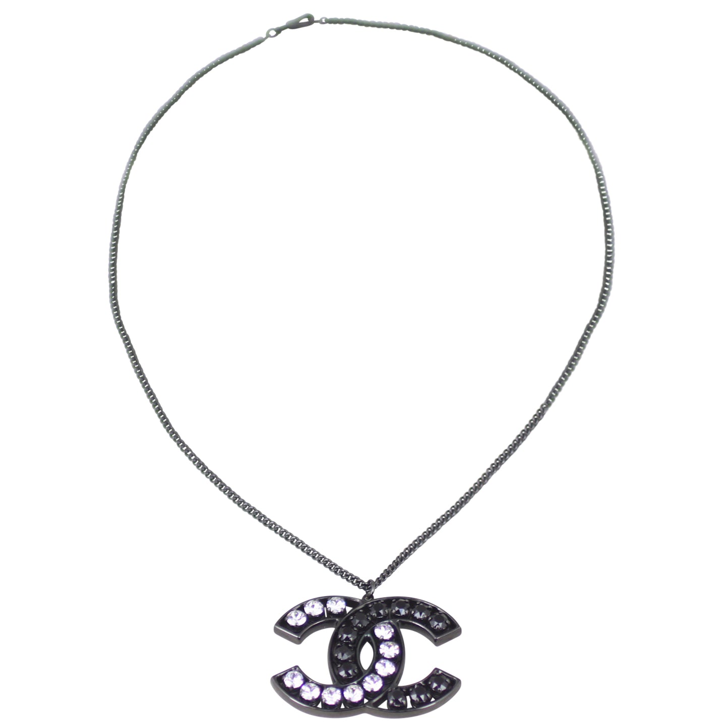 Chanel CC Crystal Pendant Necklace Full