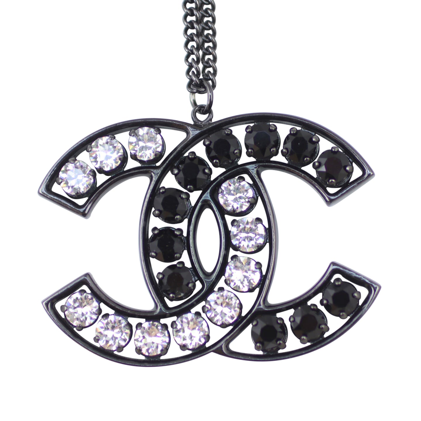 Chanel CC Crystal Pendant Necklace Front