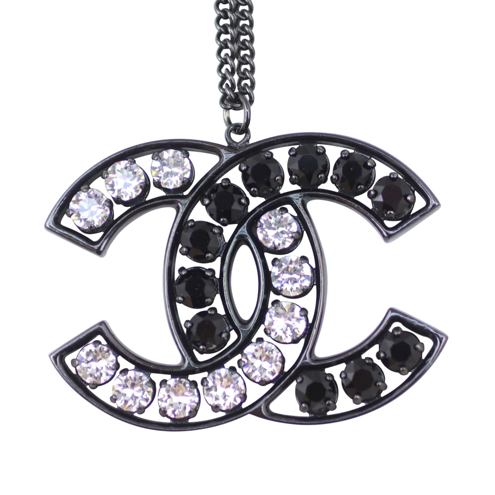 Chanel CC Crystal Pendant Necklace Front