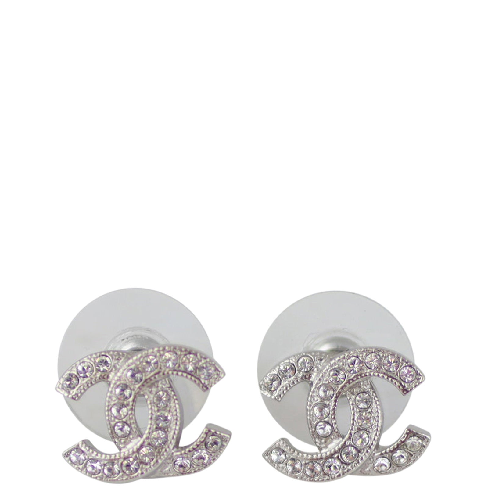 Chanel CC Crystal Stud Earrings Front