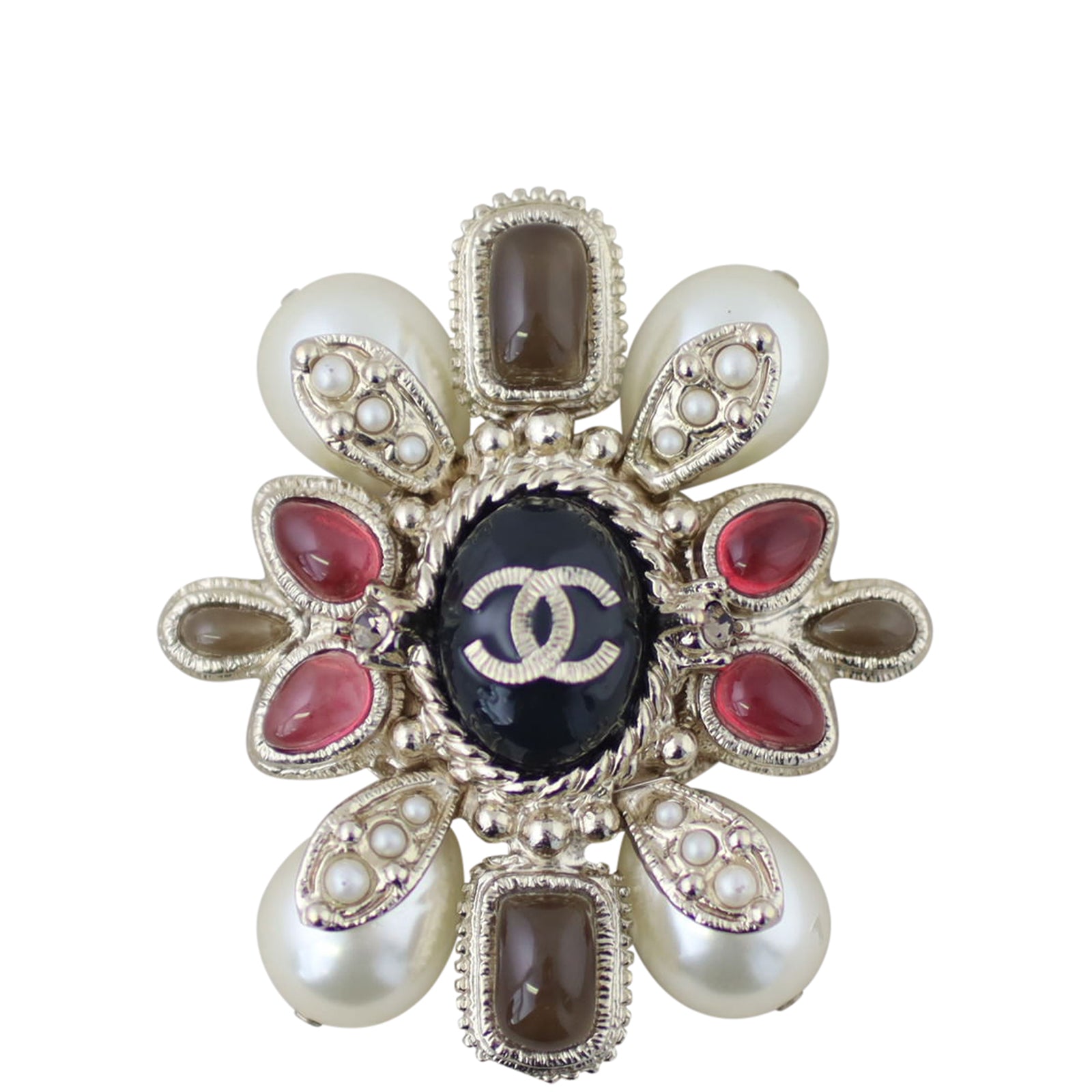 Chanel CC Embellished Brooch Front