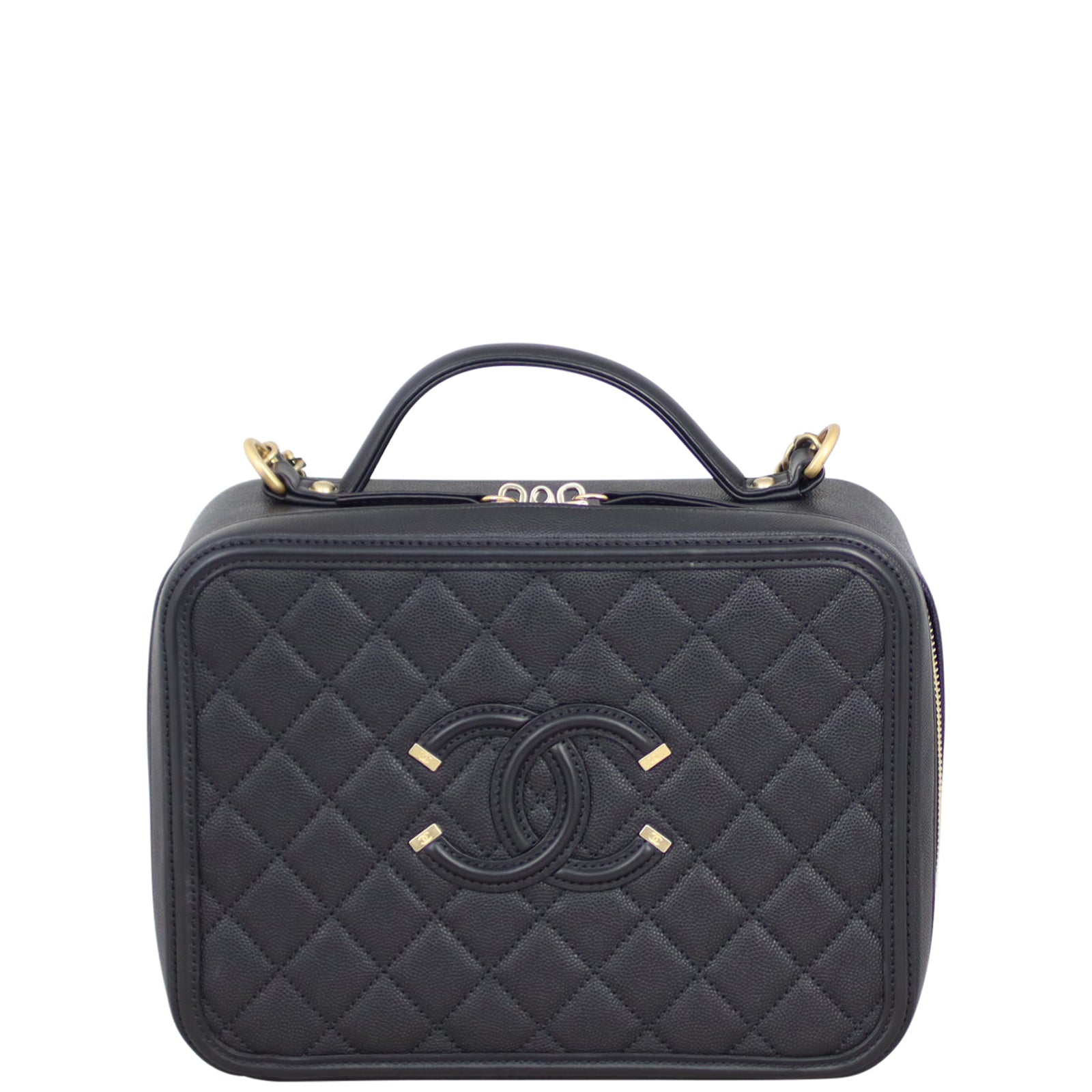 Chanel CC Filigree Vanity Case Large Front