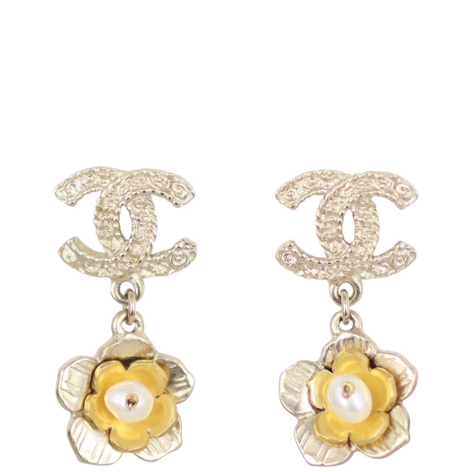 Chanel CC Flower Drop Earrings