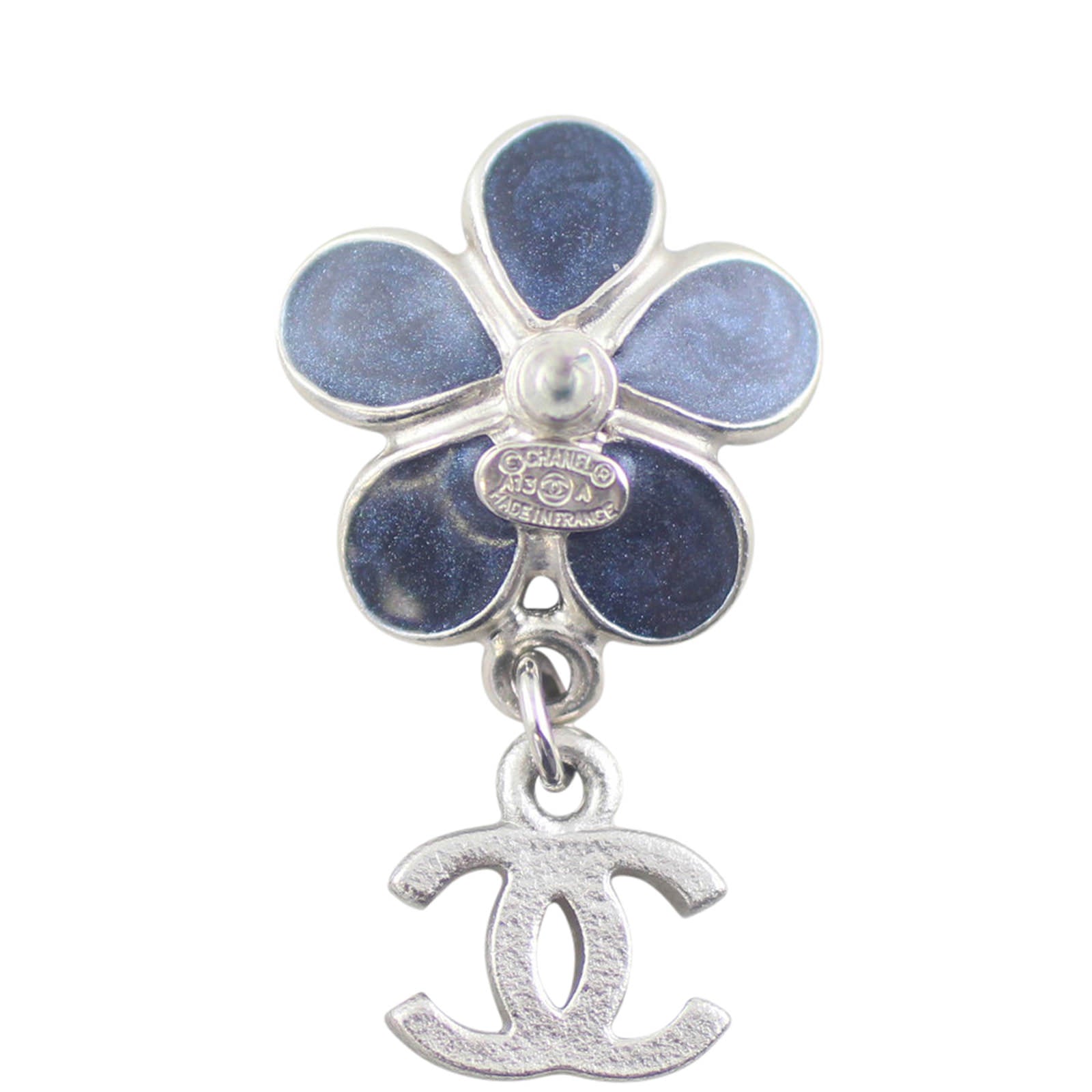 Chanel CC Flower Drop Earrings Close Up