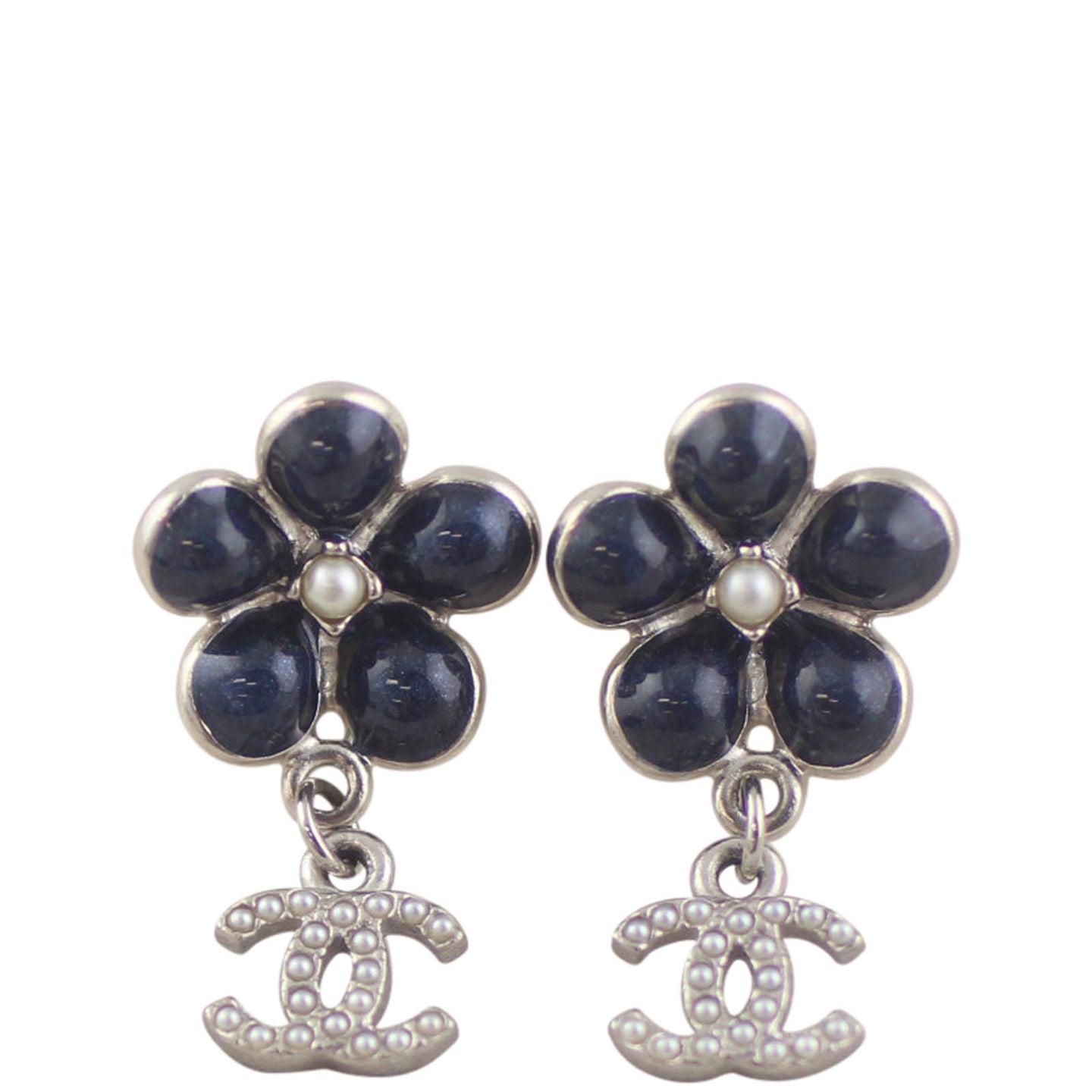 Chanel CC Flower Drop Earrings Front