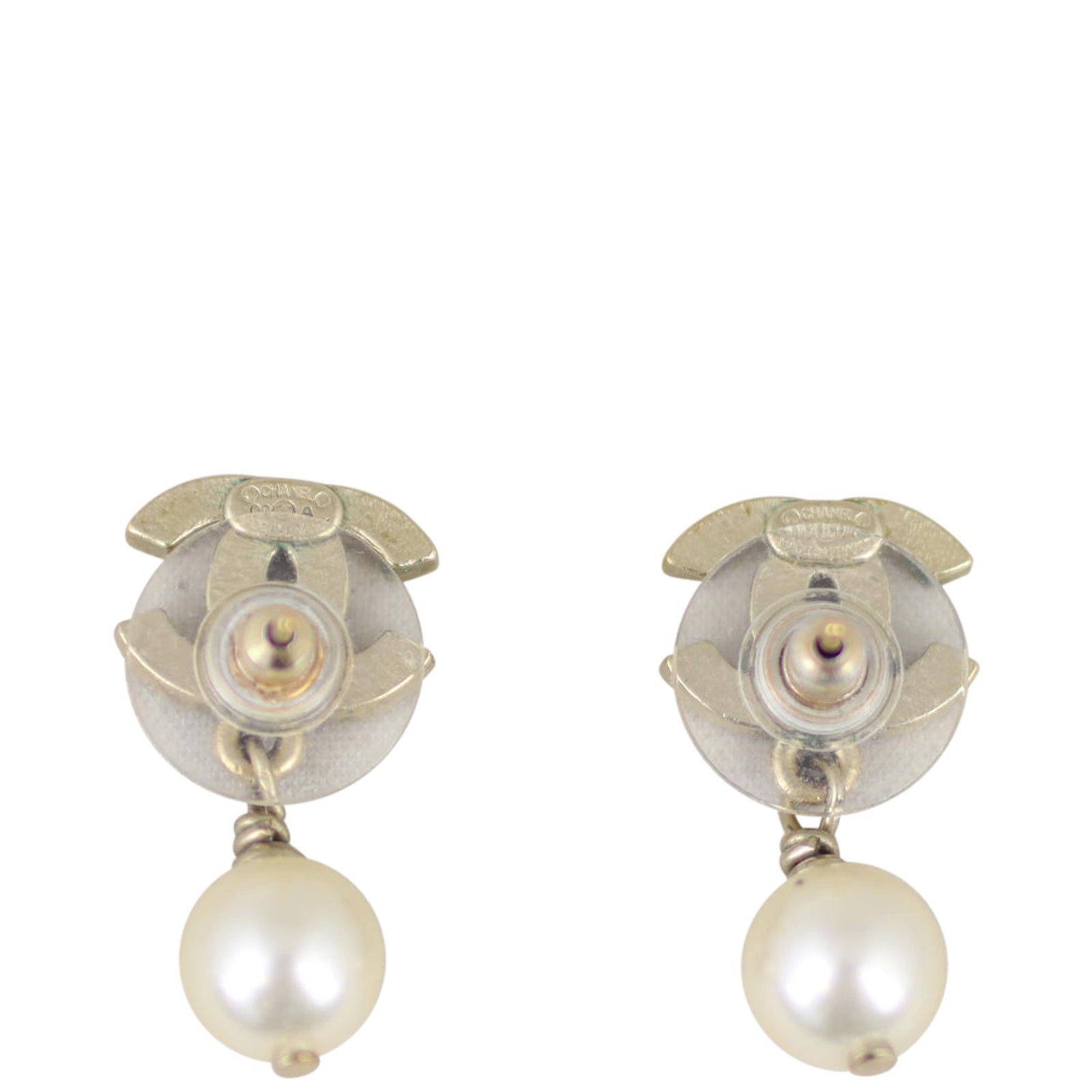 Chanel CC Glass Pearl Drop Earrings back