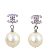 Chanel CC Glass Pearl Drop Earrings Front