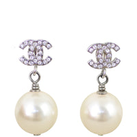 Chanel CC Glass Pearl Drop Earrings Front