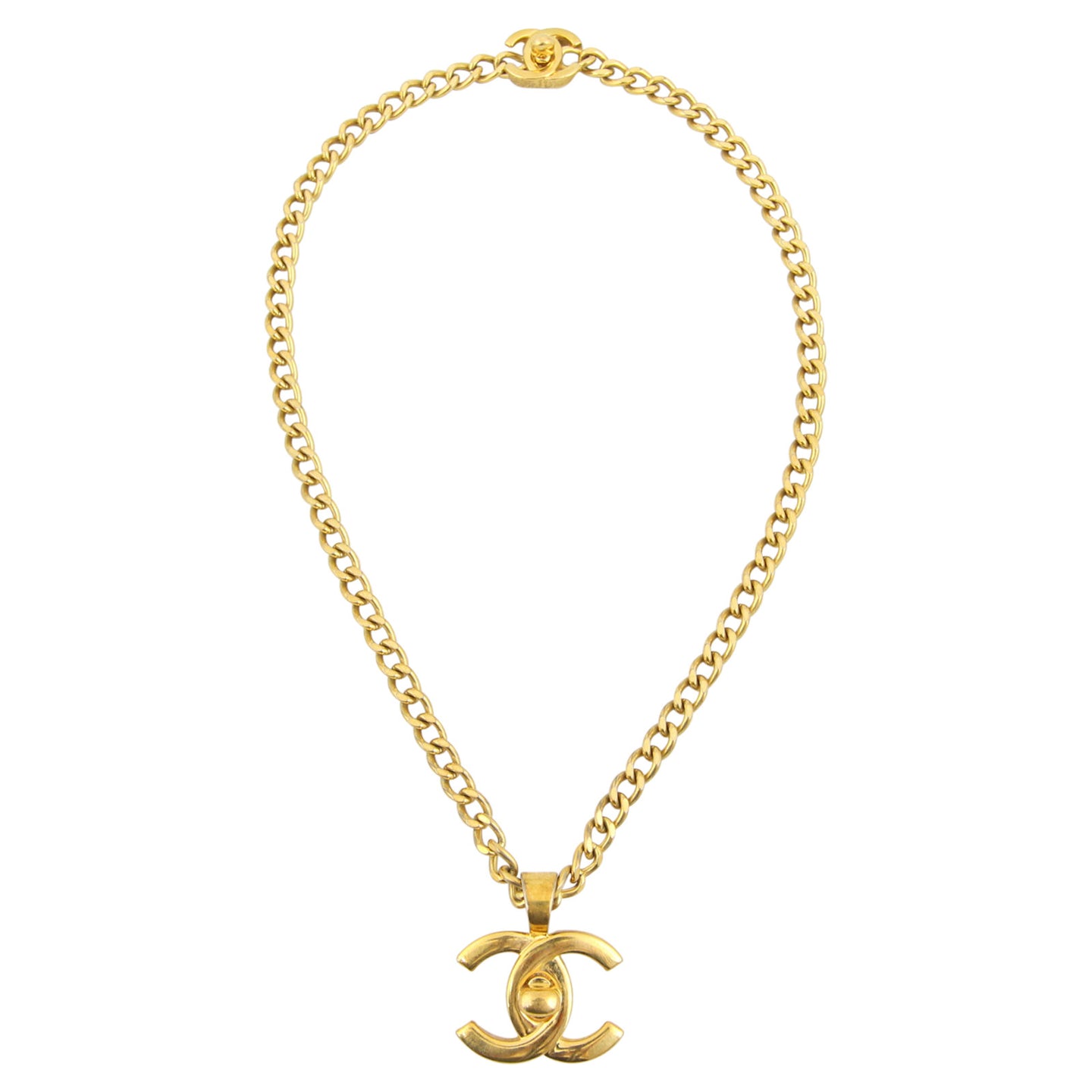 Chanel Vintage CC Turn-Lock Pendant Necklace Full