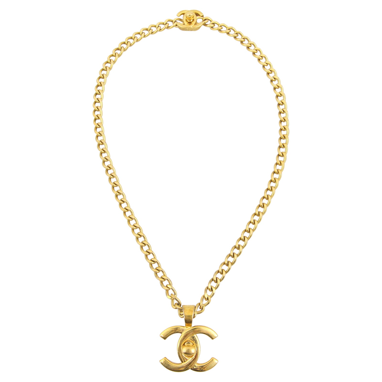 Chanel Vintage CC Turn-Lock Pendant Necklace Full