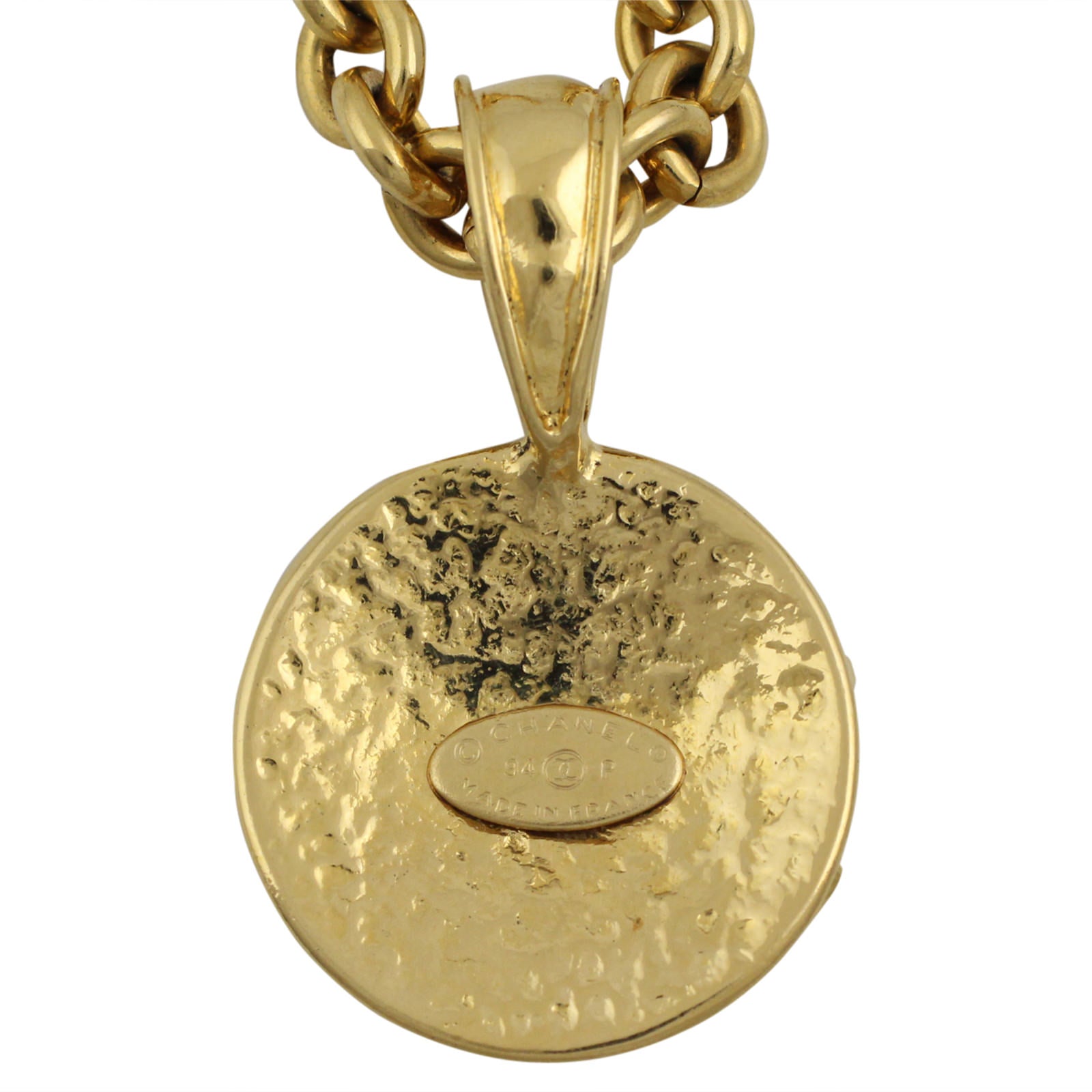 Chanel Vintage CC Medallion Pendant Necklace Back 