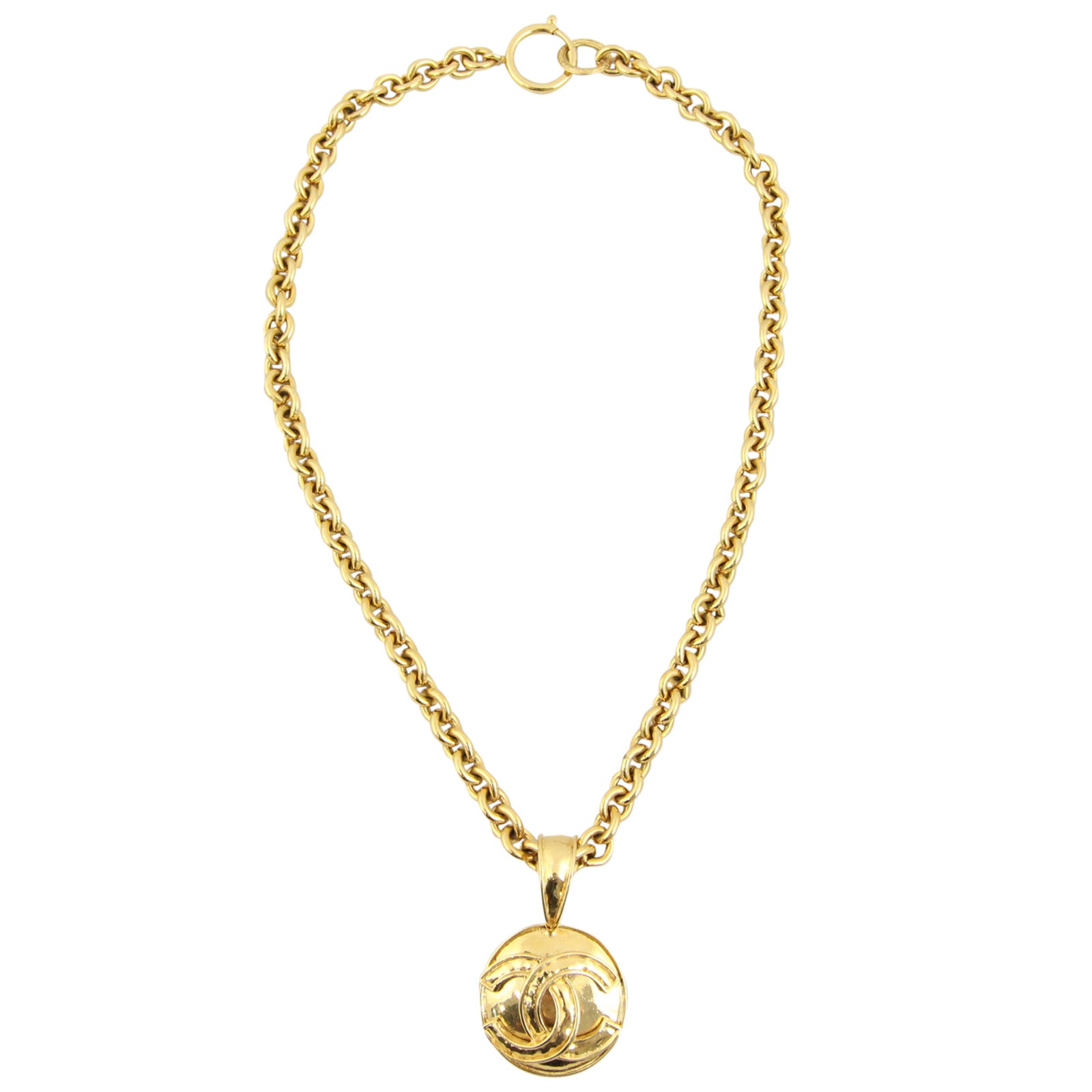 Chanel Vintage CC Medallion Pendant Necklace Full