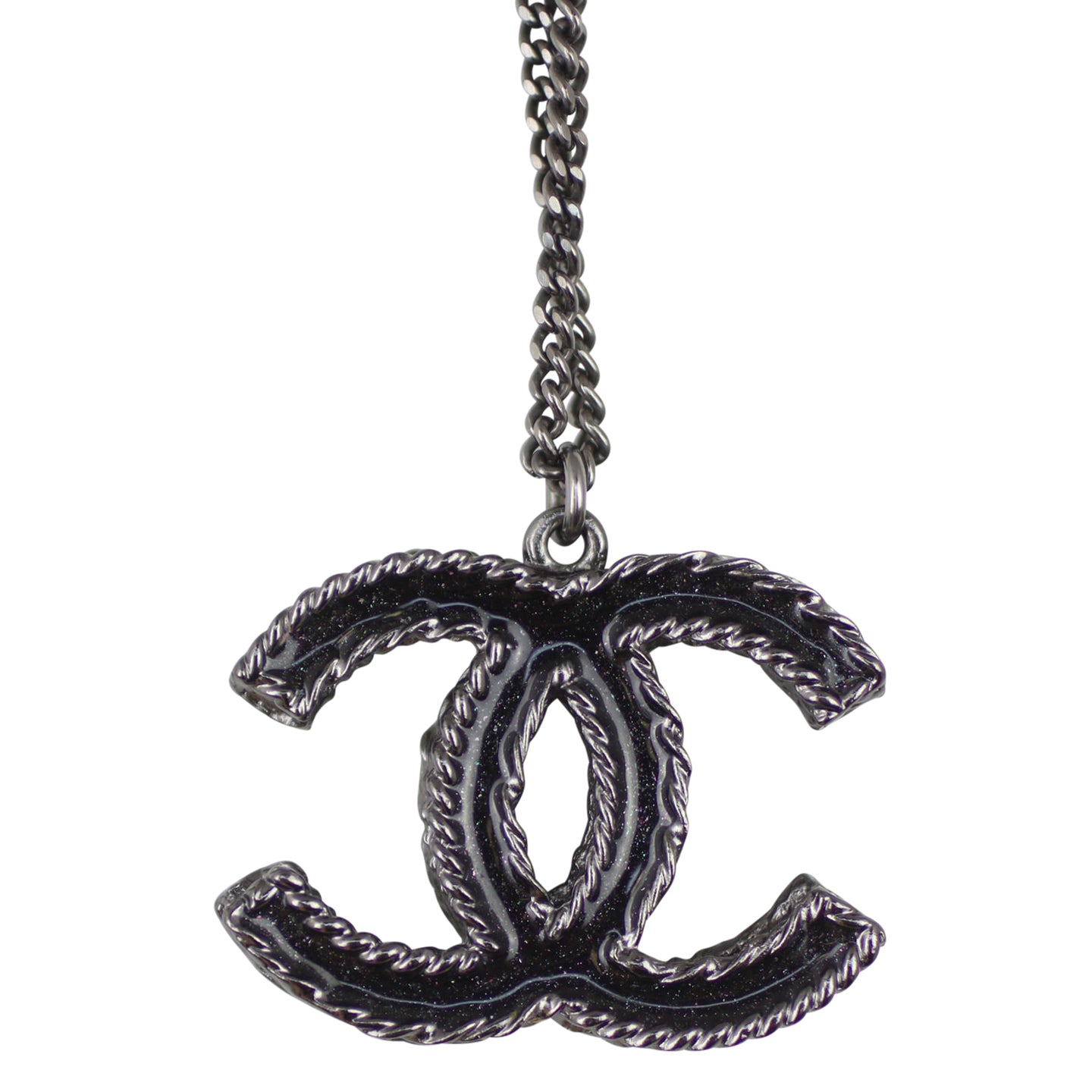Chanel CC Crystal Pendant Necklace Front