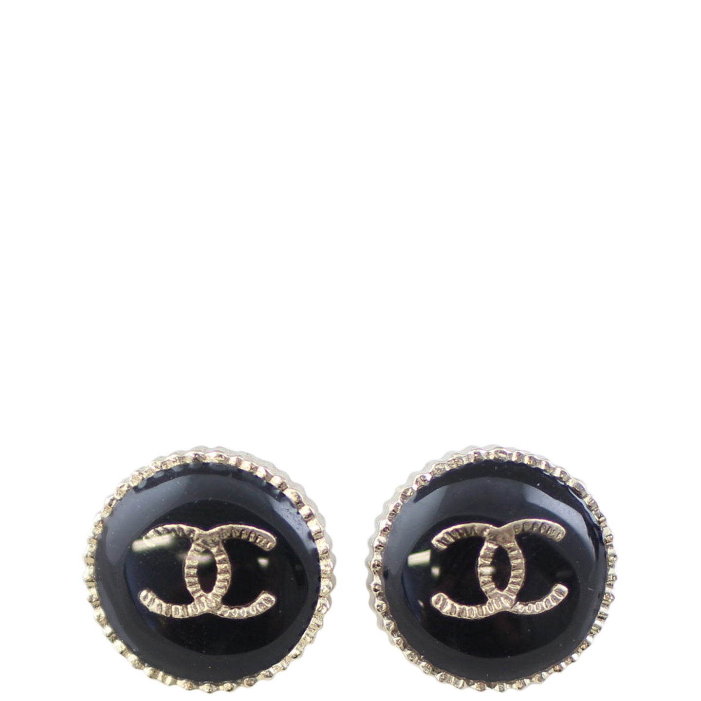 Chanel CC Resin Button Earrings Front