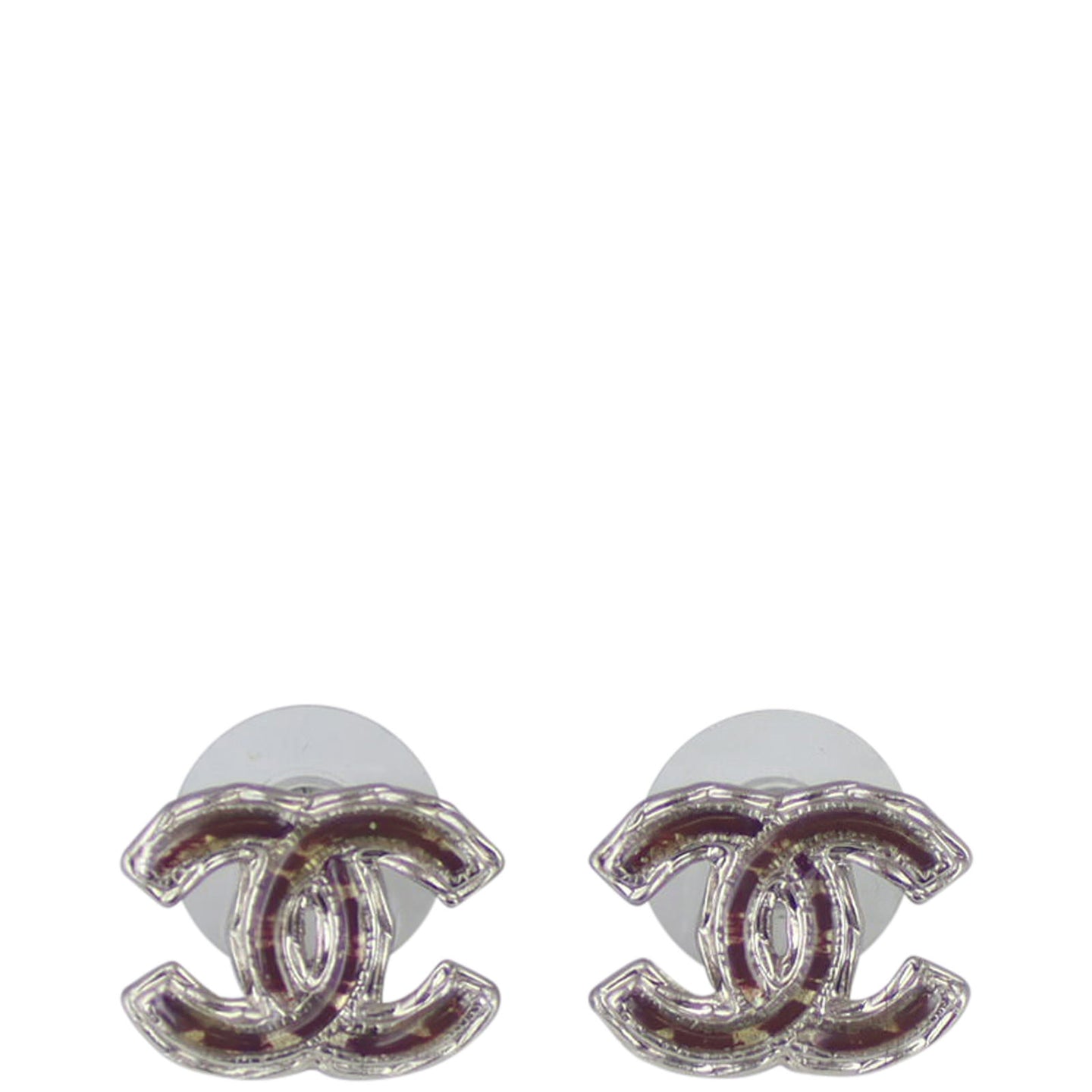 Chanel CC Resin Chain Stud Earrings Front